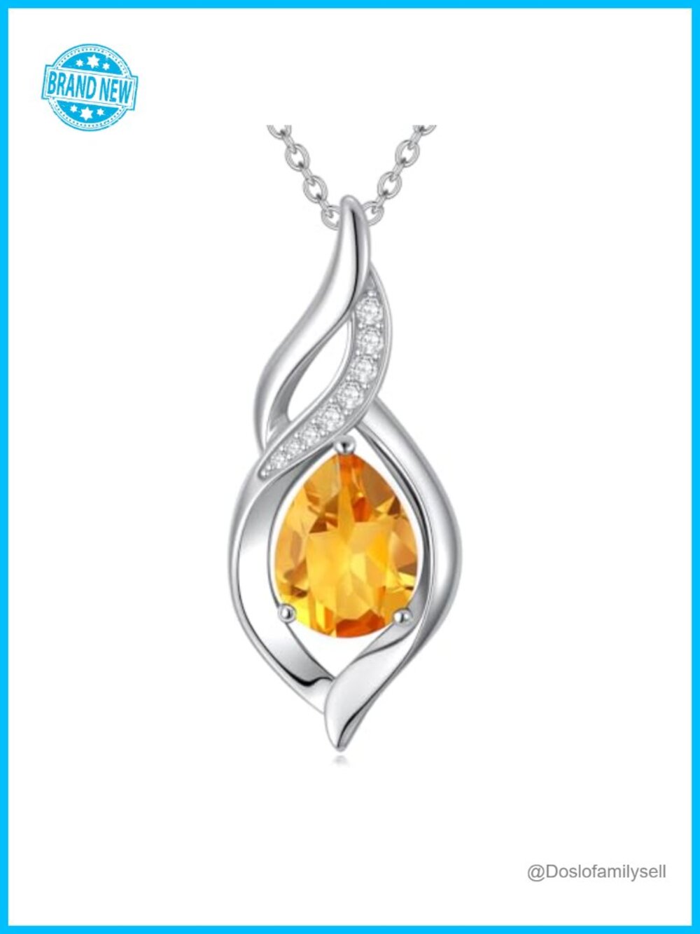 HPQQ 925 Sterling Silver Citrine Teardrop Necklace Infinity Pendant 18+2 Inch